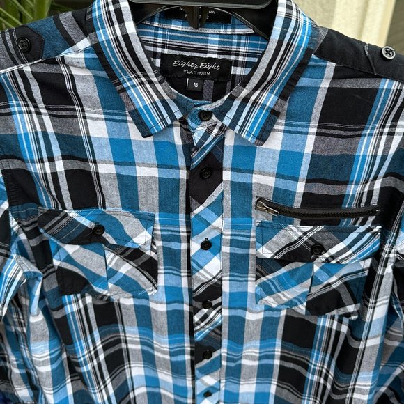 EIGHTY EIGHT PLATINUM Plaid Epaulet Shirt - M - Picture 2 of 8